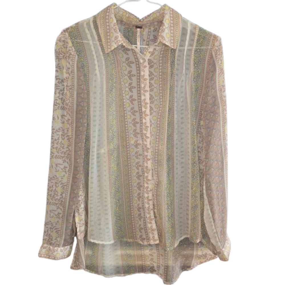 Free People Semi Sheer Patterned Button Down Blouse